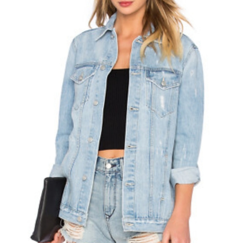 Lovers + Friends James Solana Distressed Denim Jacket Size XS